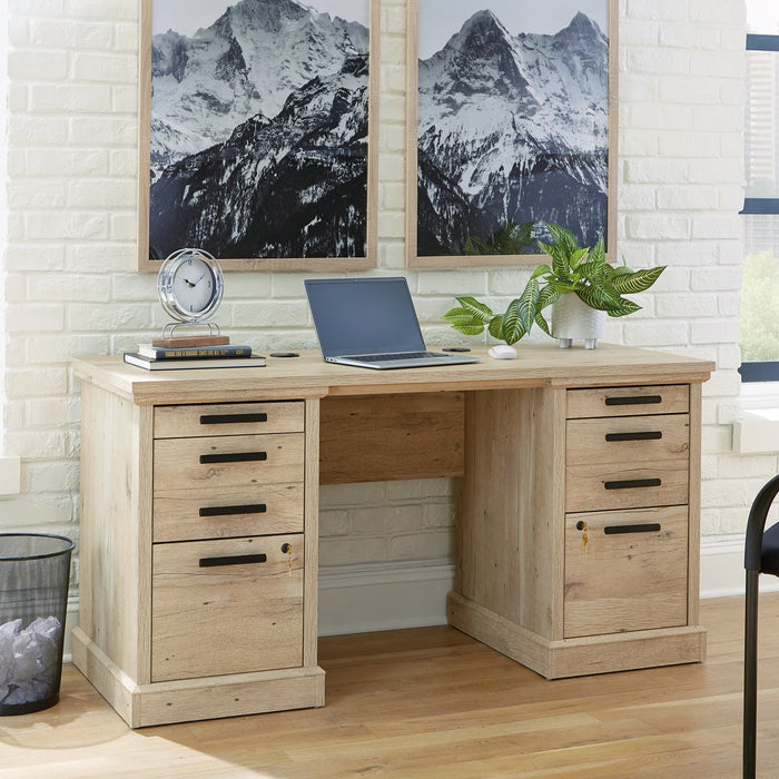 Bureau de style bahut Mason Peak de 59,06 po de qualité commerciale à 6 tiroirs - chêne clair