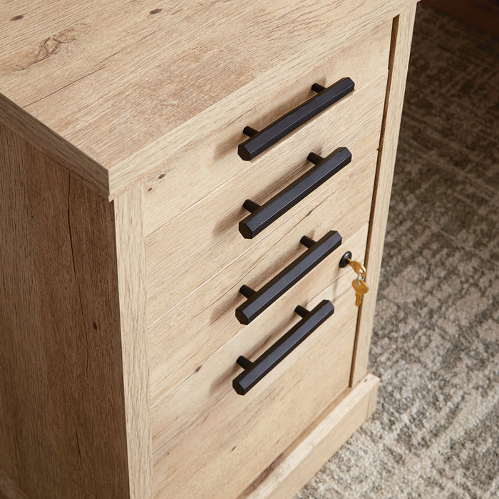 Bureau en forme de L Mason Peak de 59,06 po de qualité commerciale à 3 tiroirs avec armoire - chêne clair