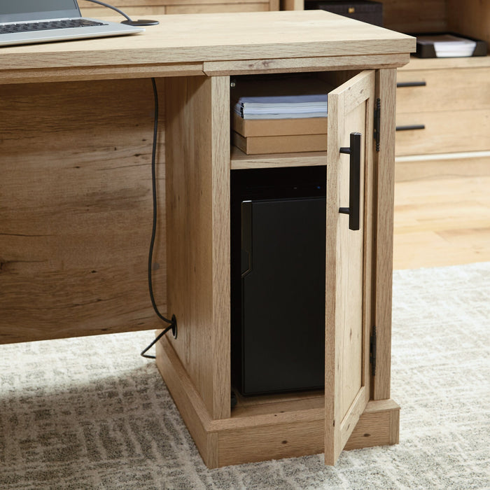 Bureau en forme de L Mason Peak de 59,06 po de qualité commerciale à 3 tiroirs avec armoire - chêne clair