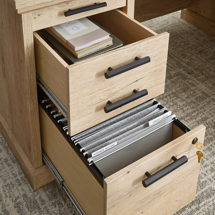 Bureau en forme de L Mason Peak de 59,06 po de qualité commerciale à 3 tiroirs avec armoire - chêne clair