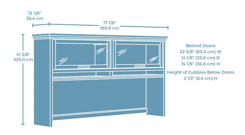 Crédence de bureau Mason Peak de 71,10 po de qualité commerciale avec portes en verre - chêne clair