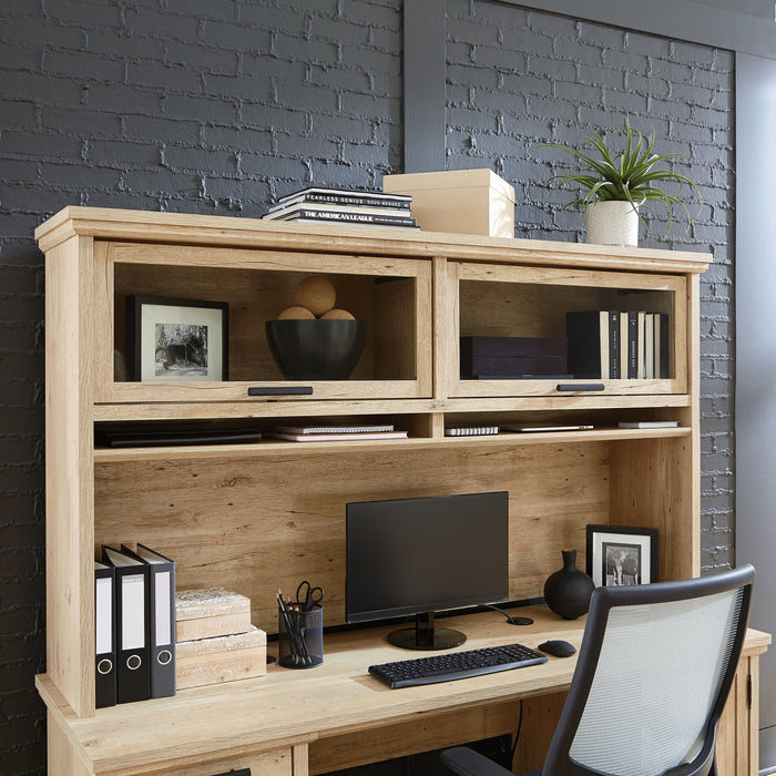 Crédence de bureau Mason Peak de 71,10 po de qualité commerciale avec portes en verre - chêne clair