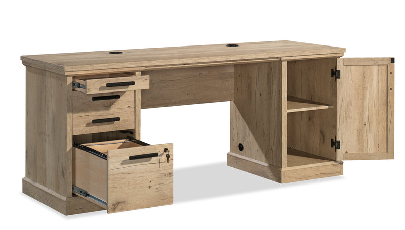Bureau de style bahut Mason Peak de 71,10 po de qualité commerciale à 3 tiroirs avec armoire - chêne clair