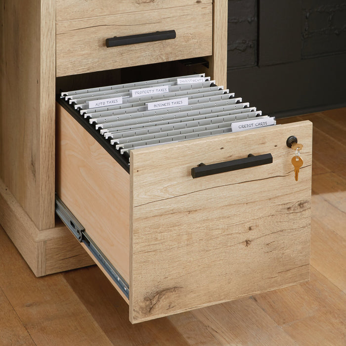 Bureau de style bahut Mason Peak de 71,10 po de qualité commerciale à 3 tiroirs avec armoire - chêne clair