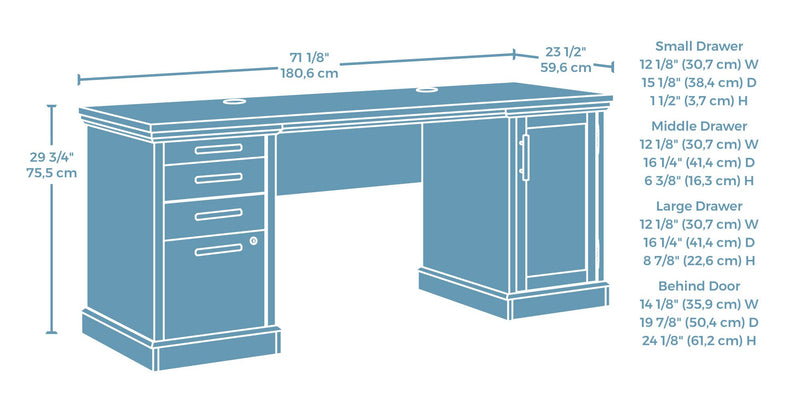 Bureau de style bahut Mason Peak de 71,10 po de qualité commerciale à 3 tiroirs avec armoire - chêne clair