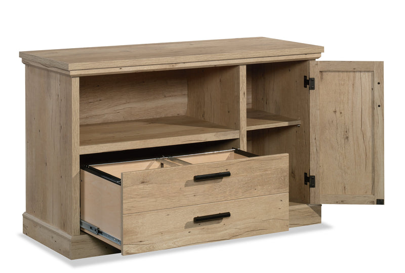 Petit bahut Mason Peak de 47,09 po de qualité commerciale avec tiroir et armoire - chêne clair