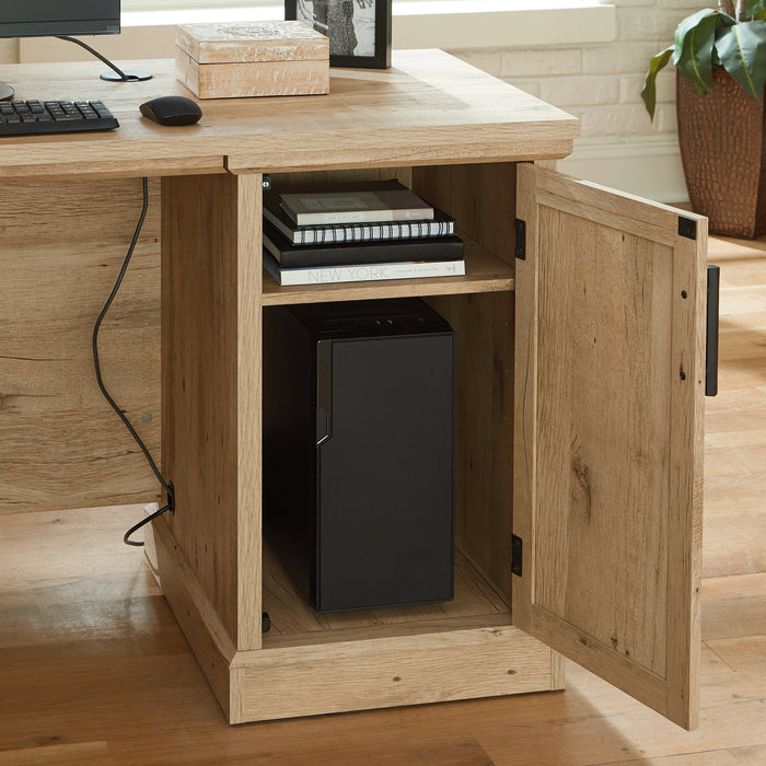 Bureau en forme de L Mason Peak de 71,10 po de qualité commerciale à 3 tiroirs avec armoire - chêne clair