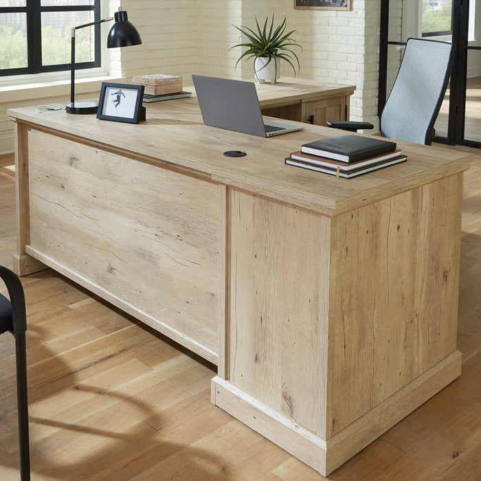 Bureau en forme de L Mason Peak de 71,10 po de qualité commerciale à 3 tiroirs avec armoire - chêne clair