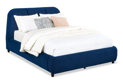 Mave Upholstered Platform Bed in Blue Velvet Fabric - Queen Size | Lit plateforme rembourré Mave en tissu de velours bleu - format grand lit