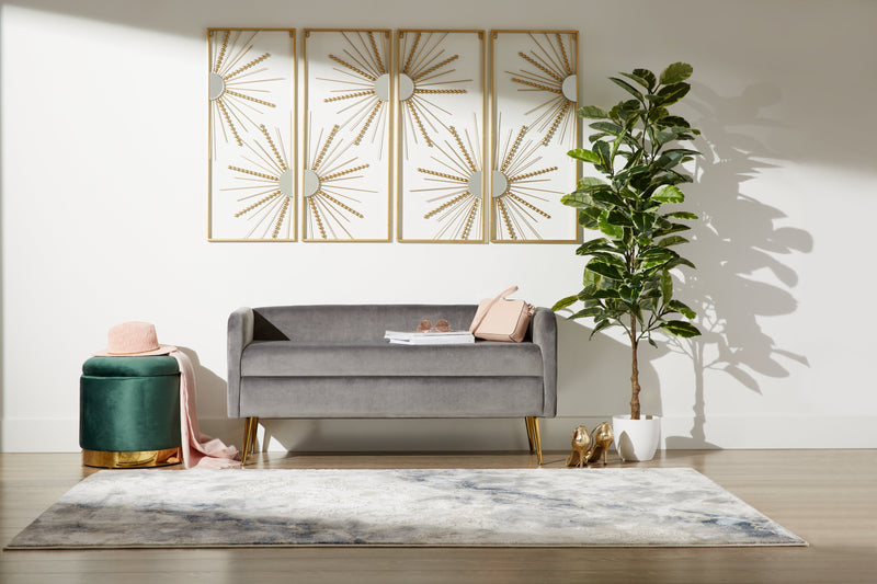 Banc Cass de 52 po - velours gris avec pattes dorées