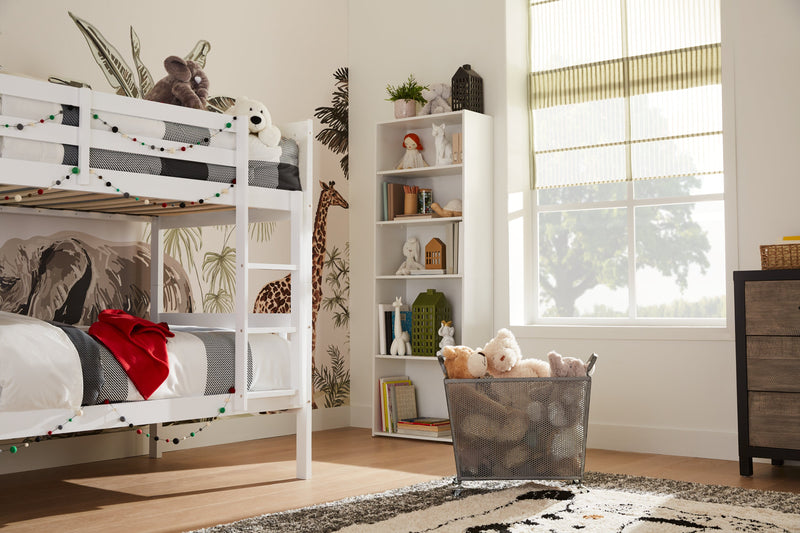 Lits superposés Miko pour enfants avec échelle et garde-corps, blanc - simple et simple