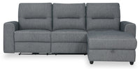  Sofa sectionnel de droite à inclinaison électrique Meadow 2 pièces en tissu de chenille avec fauteuil long de rangement - gris anthracite