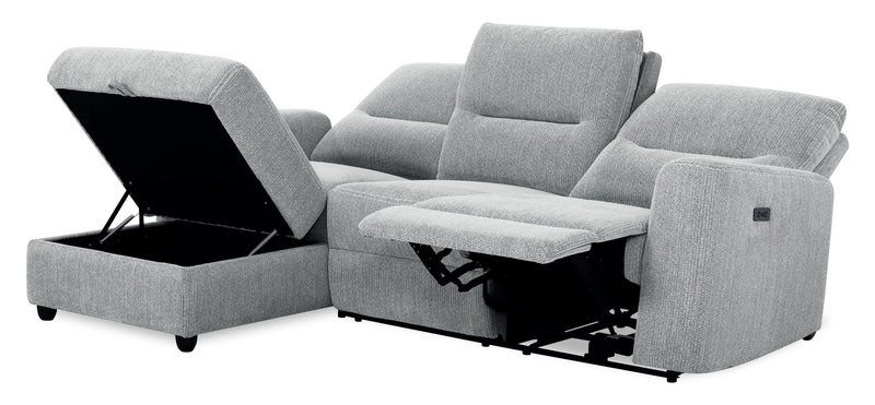 Sofa sectionnel de gauche à inclinaison électrique Meadow 2 pièces en tissu de chenille avec fauteuil long de rangement - gris rivière