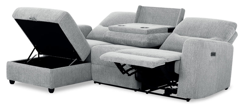 Sofa sectionnel de gauche à inclinaison électrique Meadow 2 pièces en tissu de chenille avec fauteuil long de rangement - gris rivière