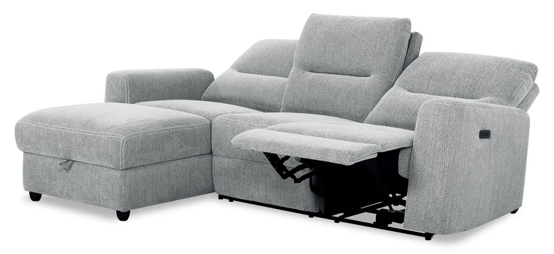 Sofa sectionnel de gauche à inclinaison électrique Meadow 2 pièces en tissu de chenille avec fauteuil long de rangement - gris rivière
