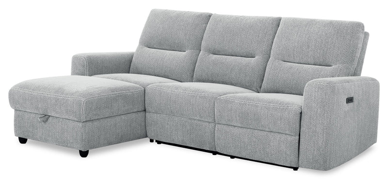Sofa sectionnel de gauche à inclinaison électrique Meadow 2 pièces en tissu de chenille avec fauteuil long de rangement - gris rivière
