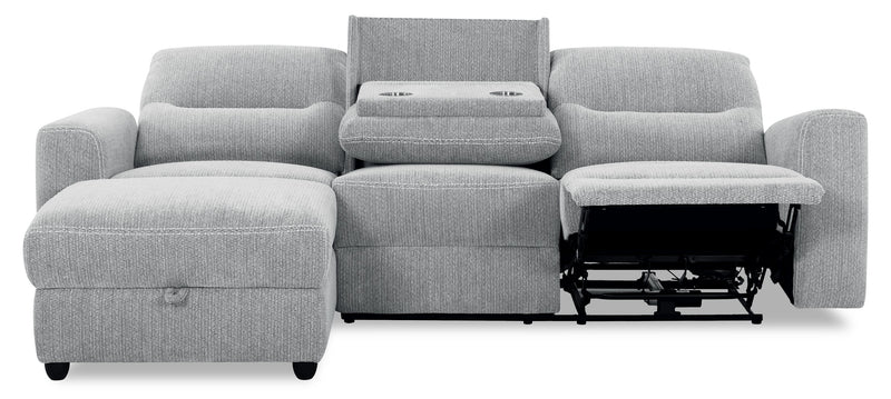 Sofa sectionnel de gauche à inclinaison électrique Meadow 2 pièces en tissu de chenille avec fauteuil long de rangement - gris rivière