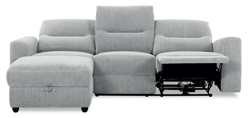 Sofa sectionnel de gauche à inclinaison électrique Meadow 2 pièces en tissu de chenille avec fauteuil long de rangement - gris rivière