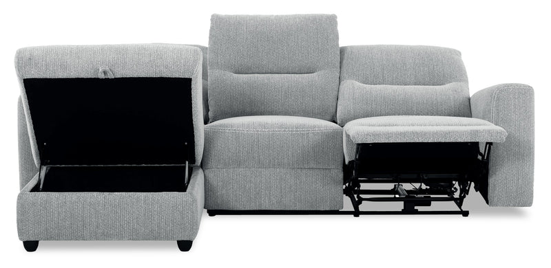 Sofa sectionnel de gauche à inclinaison électrique Meadow 2 pièces en tissu de chenille avec fauteuil long de rangement - gris rivière