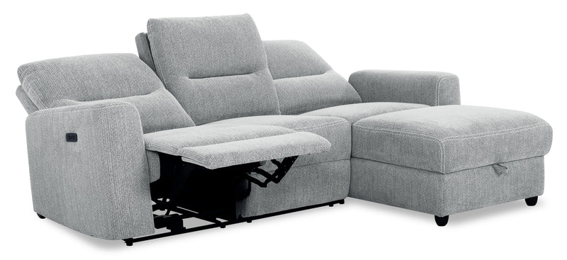 Sofa sectionnel de droite à inclinaison électrique Meadow 2 pièces en tissu de chenille avec fauteuil long de rangement - gris rivière