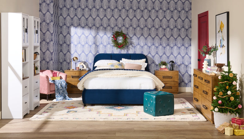 Pouf cubique Talbott de 17,5 po - similicuir bleu sarcelle