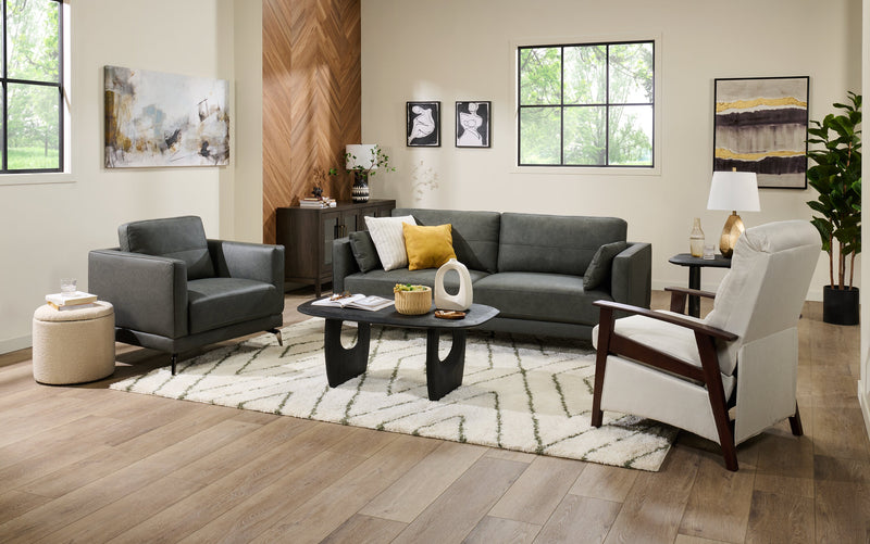 Sofa Melrose de 84,5 po en cuir véritable de qualité supérieure avec pattes en métal - gris