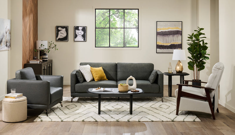 Sofa Melrose de 84,5 po en cuir véritable de qualité supérieure avec pattes en métal - gris