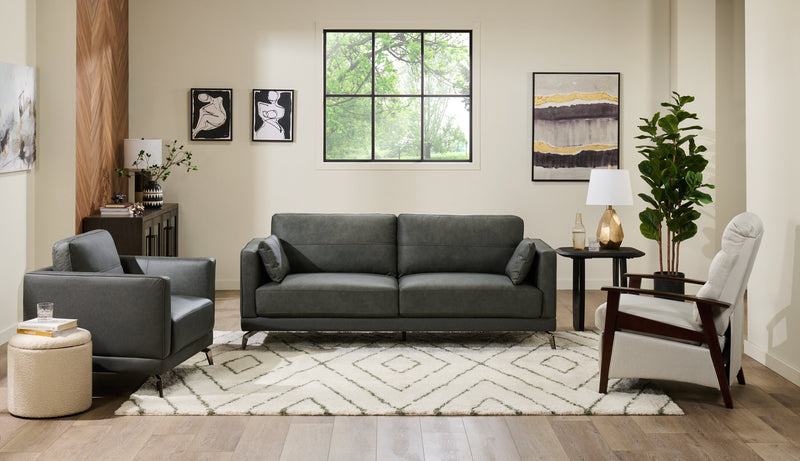 Sofa Melrose de 84,5 po en cuir véritable de qualité supérieure avec pattes en métal - gris