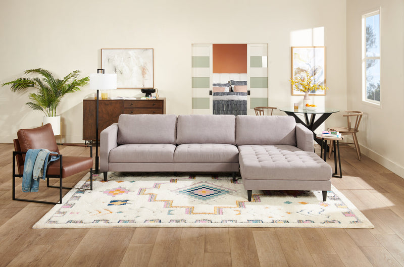 Sofa sectionnel de droite Metro 2 pièces en tissu avec fauteuil long et coussins de siège capitonnés - gris