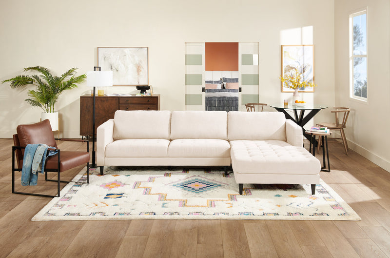 Sofa sectionnel de droite Metro 2 pièces en tissu avec fauteuil long et coussins de siège capitonnés - neutre