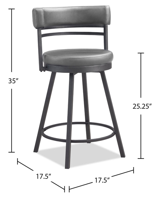 Tabouret bar Mila en tissu de cuir végétalien et en métal avec siège pivotant - gris