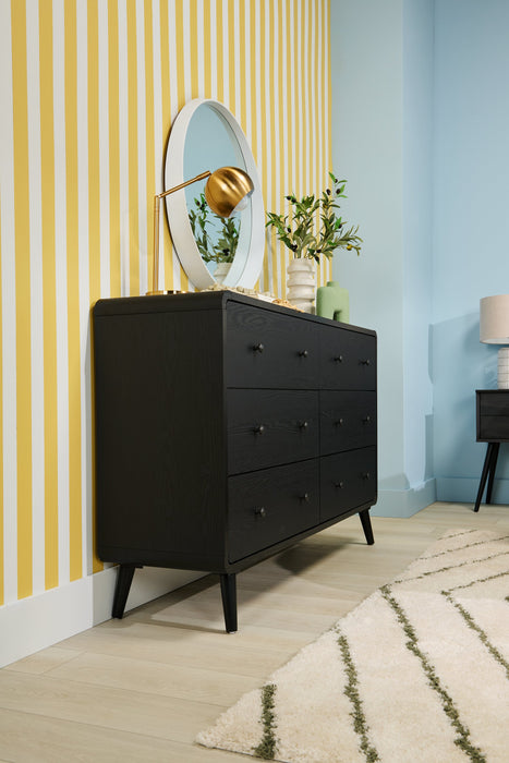 Commode de chambre à coucher moderne du milieu du 20e siècle Milan de 59 po (l) x 36 po (H) à 6 tiroirs - noire