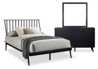  Ensemble de chambre à coucher Milan 5 pièces de style moderne du milieu du 20e siècle avec lit, commode et miroir, noir - format lit double