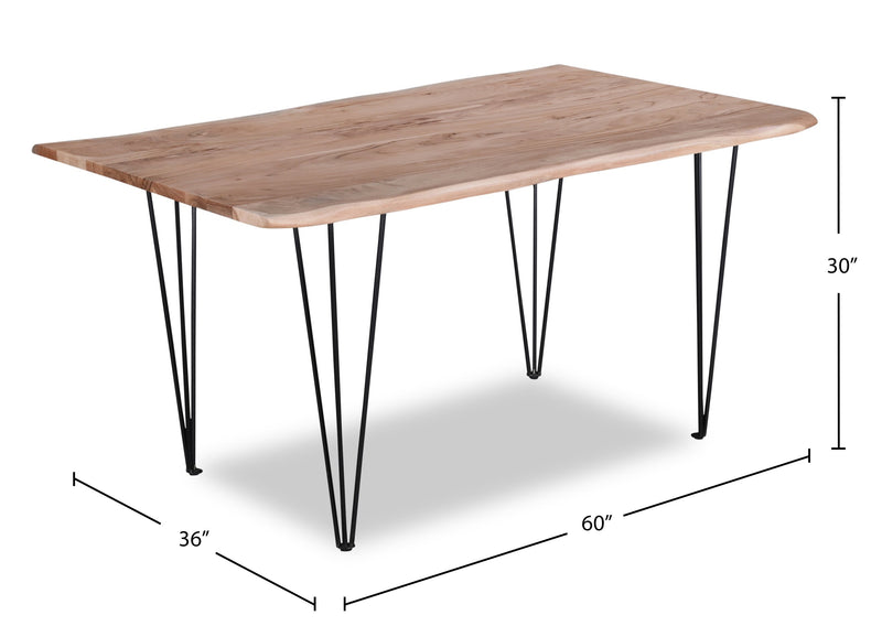 Table de salle à manger Miya de 60 po (L) en acacia et métal avec bordures Live Edge - naturelle