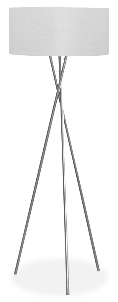 62" Nickel Metal Tripod Floor Lamp|Lampe à pied de style trépied de 62 po en métal nickel