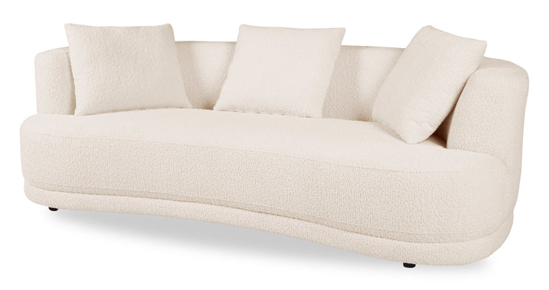 Sofa arrondi Moon de 91 po en tissu avec coussins décoratifs - blanc amande laineux