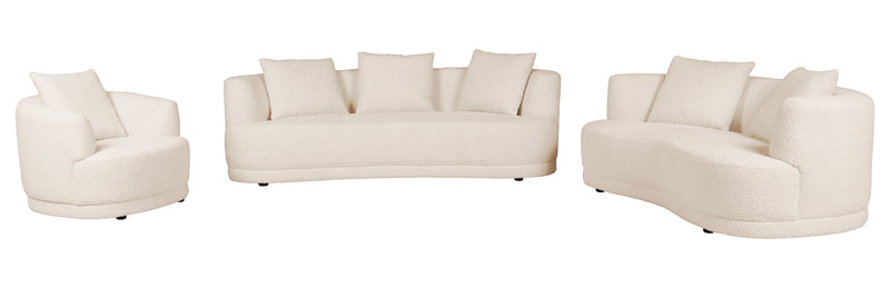 Sofa arrondi Moon de 91 po en tissu avec coussins décoratifs - blanc amande laineux