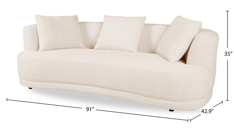 Sofa arrondi Moon de 91 po en tissu avec coussins décoratifs - blanc amande laineux