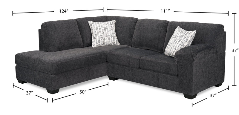 Sofa sectionnel de gauche Morgan 2 pièces fabriqué au Canada en tissu de chenille avec coussins décoratifs - gris