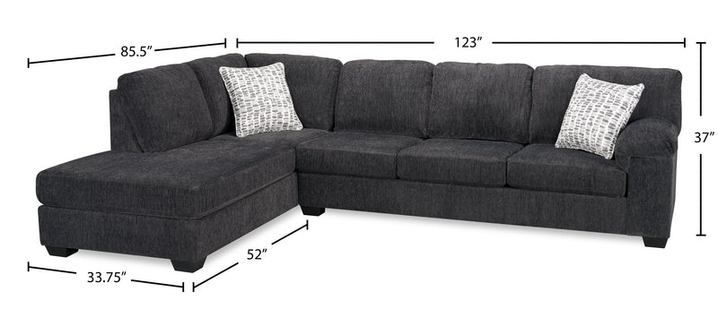 Sofa sectionnel de gauche Morgan 2 pièces fabriqué au Canada en tissu de chenille avec sofa et coussins décoratifs - gris