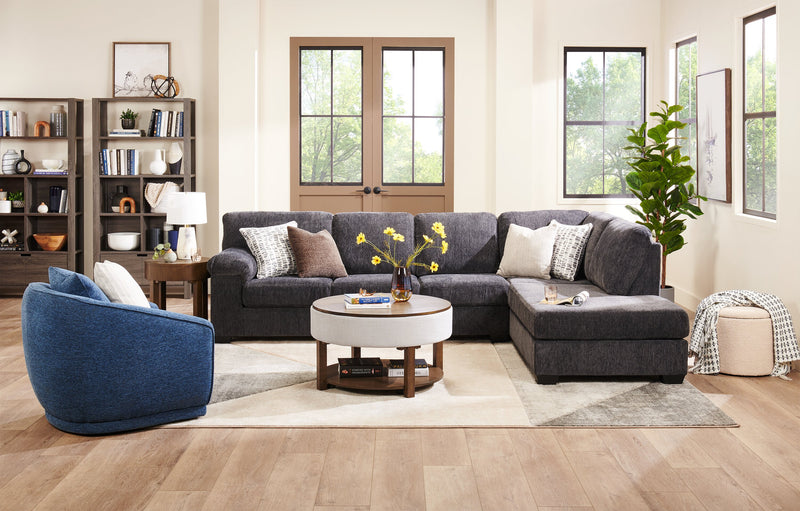 Sofa sectionnel de droite Morgan 2 pièces fabriqué au Canada en tissu de chenille avec sofa et coussins décoratifs - gris