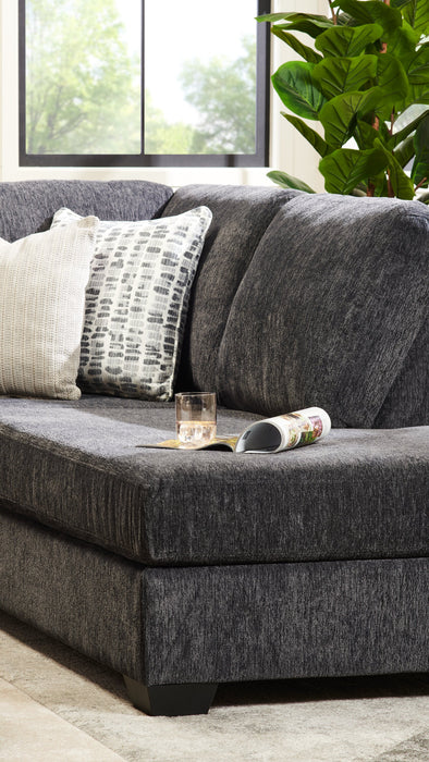 Sofa sectionnel de droite Morgan 2 pièces fabriqué au Canada en tissu de chenille avec sofa et coussins décoratifs - gris
