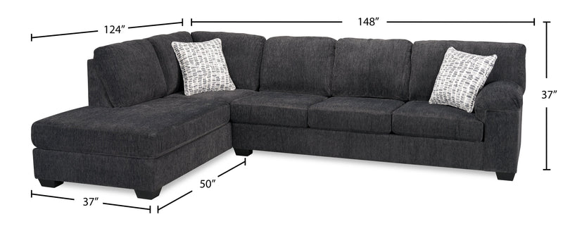 Sofa-lit sectionnel de gauche Morgan 2 pièces fabriqué au Canada en tissu de chenille avec coussins décoratifs - gris
