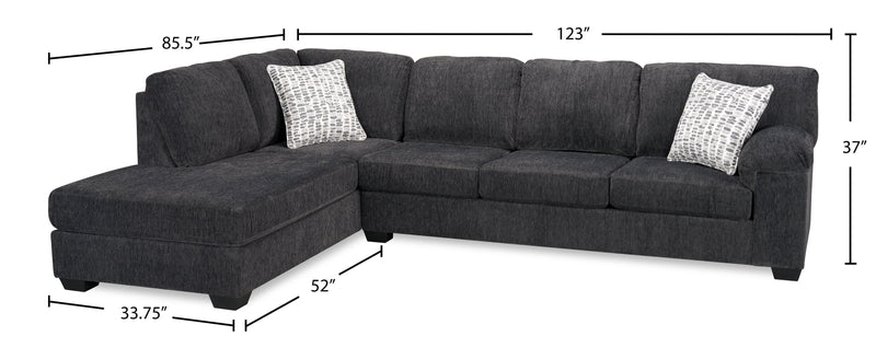 Sofa-lit sectionnel de gauche Morgan 2 pièces fabriqué au Canada en tissu de chenille avec coussins décoratifs - gris