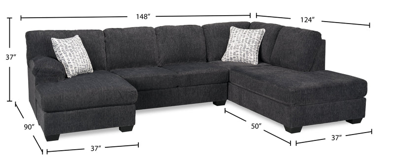 Sofa sectionnel en U de droite Morgan 2 pièces fabriqué au Canada en tissu de chenille avec coussins décoratifs - gris