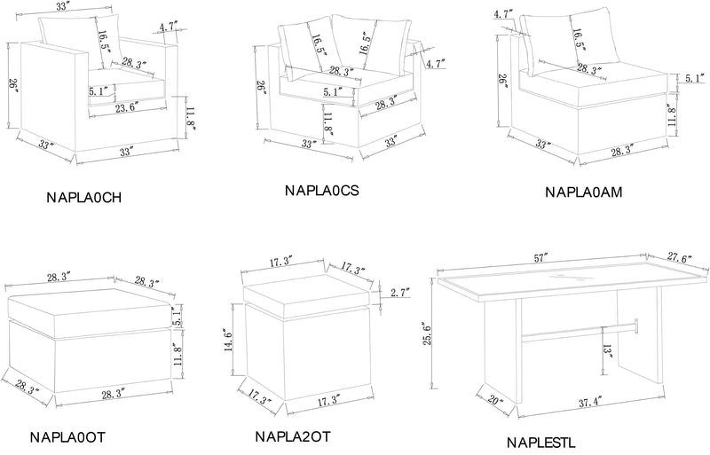 Ensemble de 2 petits poufs Naples pour la terrasse à l’extérieur - osier en résine tressé à la main, résistant aux rayons UV et aux intempéries - naturel et gris