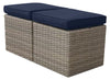 Ensemble de 2 petits poufs Naples pour la terrasse à l’extérieur - osier en résine tressé à la main, résistant aux rayons UV et aux intempéries - naturel et bleu