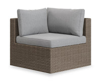  Fauteuil en coin Naples pour la terrasse à l’extérieur - osier en résine tressé à la main, résistant aux rayons UV et aux intempéries - naturel et gris