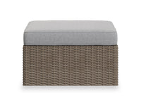  Grand pouf Naples pour la terrasse à l’extérieur - osier en résine tressé à la main, résistant aux rayons UV et aux intempéries - naturel et gris