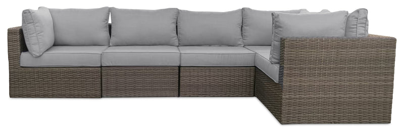 Ensemble Naples 10 pièces pour la terrasse à l’extérieur avec 3 fauteuils en coin, 2 fauteuils sans accoudoirs, fauteuil, grand pouf, 2 petits poufs et table de hauteur standard - osier en résine tressé à la main, résistant aux rayons UV et aux intempéries - naturel et gris